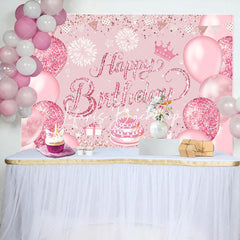 Lofaris Pink Glitter Balloons Cake Girls Birthday Backdrop