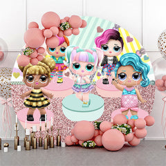 Lofaris Pink Glitter Girls Doll Round Birthday Backdrop Kit