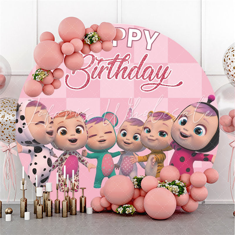 Lofaris Pink Glitter Happy Baby Round Birthday Party Backdrop