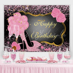 Lofaris Pink Glitter Happy Birthday Backdrop for Women Girls