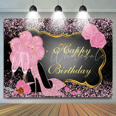 Lofaris Pink Glitter Happy Birthday Backdrop for Women Girls