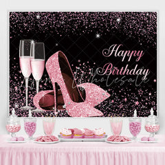 Lofaris Pink Glitter High Heels Birthday Backdrop for girl