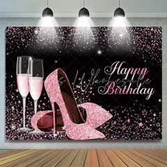 Lofaris Pink Glitter High Heels Birthday Backdrop for girl