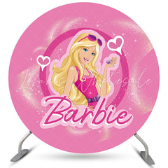 Lofaris Pink Glitter Princess Round Happy Birthday Backdrop