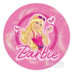 Lofaris Pink Glitter Princess Round Happy Birthday Backdrop