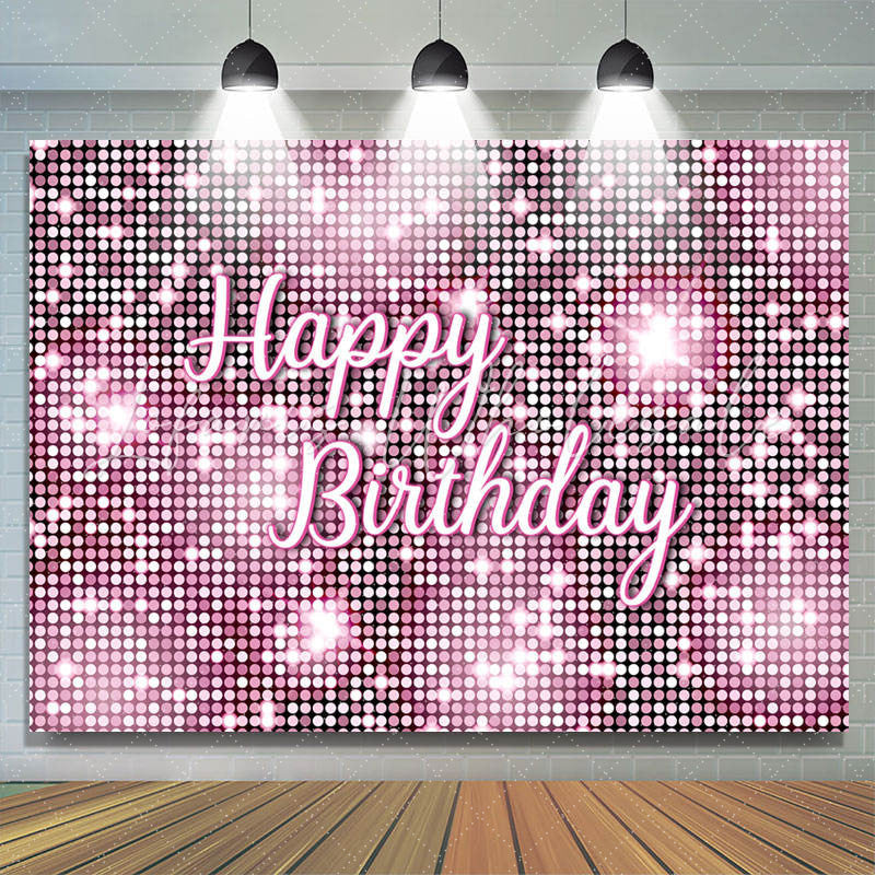 Lofaris Pink Glitter Sequin Simple Happy Birthday Backdrop