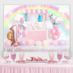 Lofaris Pink Glitter Sweet Balloon Rainbow 1St Birthday Backdrop