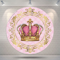 Lofaris Pink Gold Crown Round Birthday Backdrop For Girl