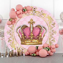 Lofaris Pink Gold Crown Round Birthday Backdrop For Girl