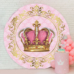 Lofaris Pink Gold Crown Round Birthday Backdrop For Girl