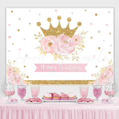 Lofaris Pink Gold Floral Crown Happy Birthday Party Backdrop for Girl