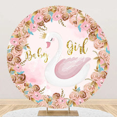 Lofaris Pink Gold Floral Swan Round Baby Shower Backdrop