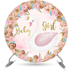 Lofaris Pink Gold Floral Swan Round Baby Shower Backdrop