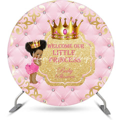 Lofaris Pink Gold Little Princess Round Baby Shower Backdrop