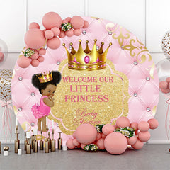 Lofaris Pink Gold Little Princess Round Baby Shower Backdrop