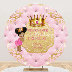 Lofaris Pink Gold Little Princess Round Baby Shower Backdrop