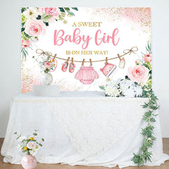 Lofaris Pink Golden Floral Baby Shower Backdrop For Girls