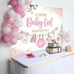 Lofaris Pink Golden Floral Baby Shower Backdrop For Girls