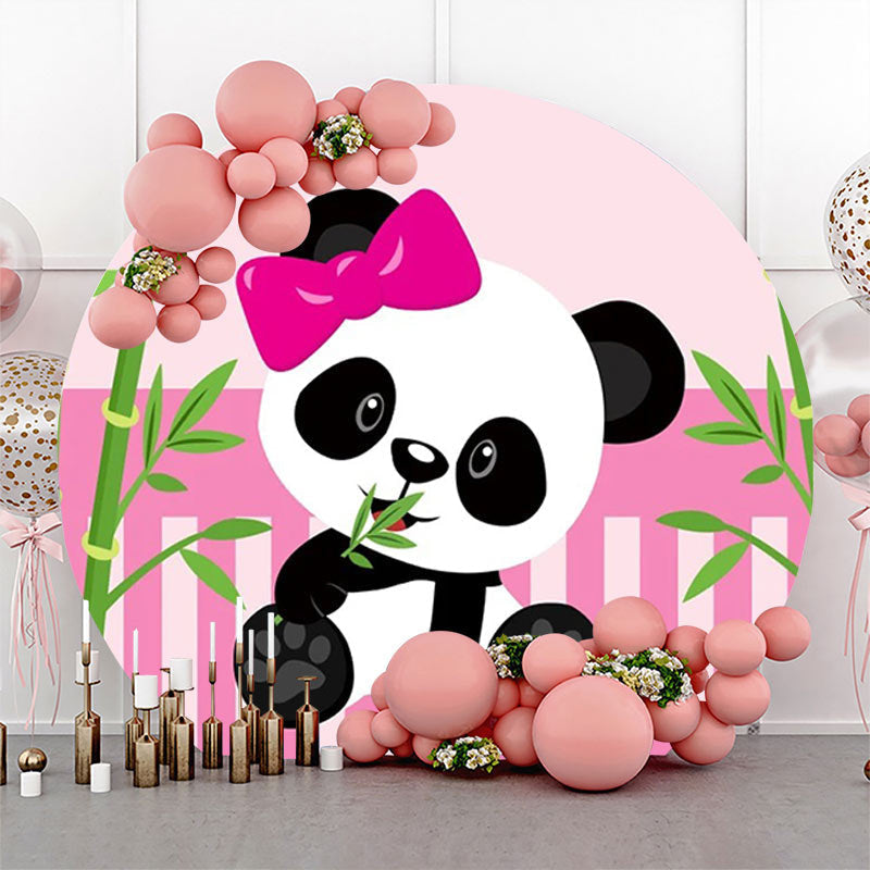 Lofaris Pink Green Bamboo Panda Round Baby Shower Backdrop