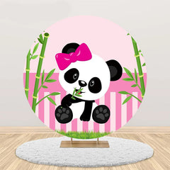 Lofaris Pink Green Bamboo Panda Round Baby Shower Backdrop