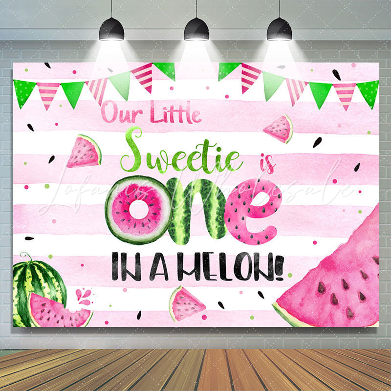 Lofaris Pink Green Watermelon Our Sweet Is 1st Birthday Backdrop