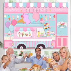 Lofaris Pink Ice Cream Truck Shop Birthday Party Backdrop