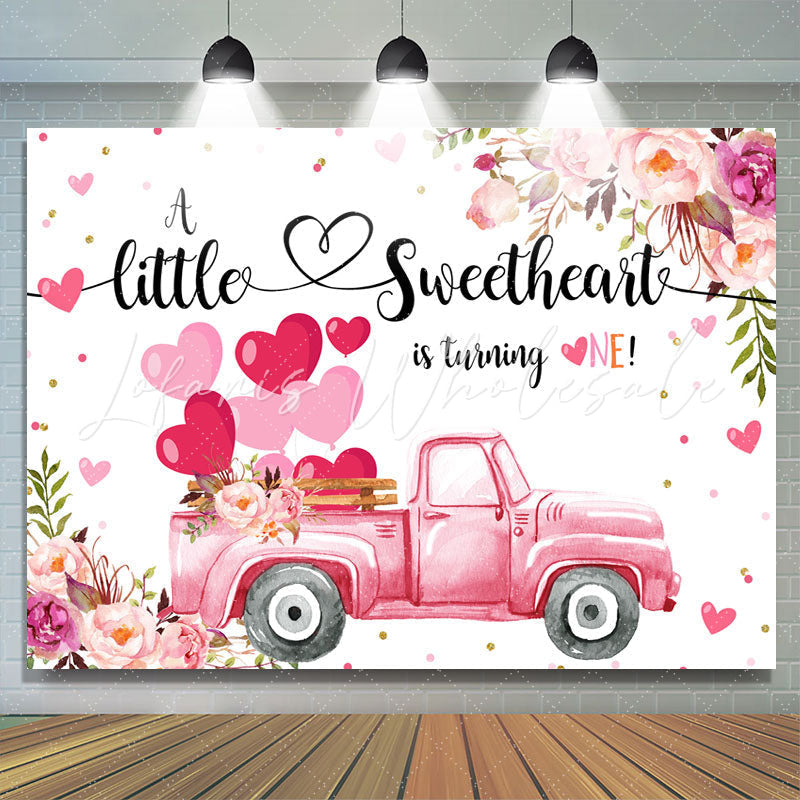 Lofaris Pink Little Sweet Heart Turnning One Birthday Backdrop