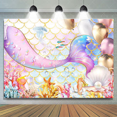 Lofaris Pink Mermaid Tail For Girls Birthday Party Photo Backdrop