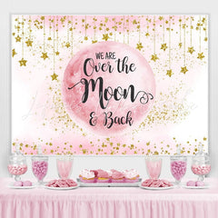 Lofaris Pink Moon And Golden Stars Bokeh Baby Shower Backdrop