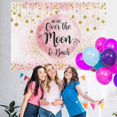 Lofaris Pink Moon And Golden Stars Bokeh Baby Shower Backdrop