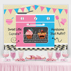 Lofaris Pink And Blue Oven Cake Flags Baby Shower Backdrop