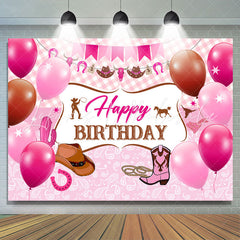 Lofaris Pink Plaid Balloons Cowgirl Boots Birthday Backdrop