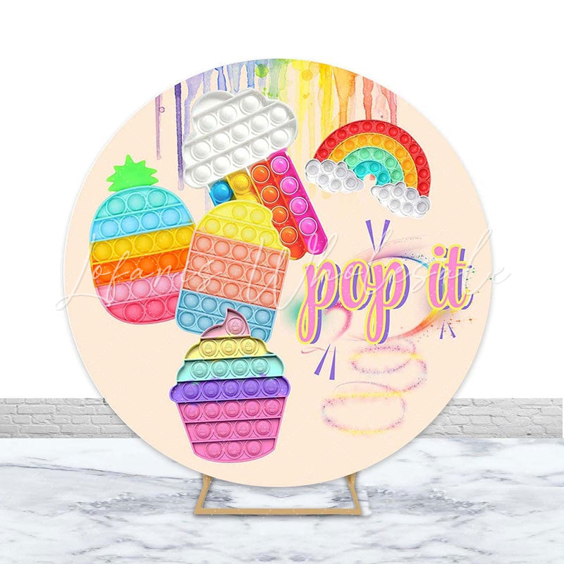 Lofaris Pink Pop It Rainbow Graffiti Happy Birthday Round Backdrops