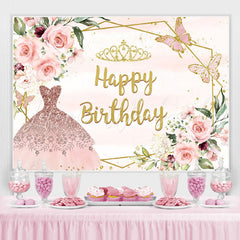 Lofaris Pink Princess Dress and Butterfly Birthday Backdrop