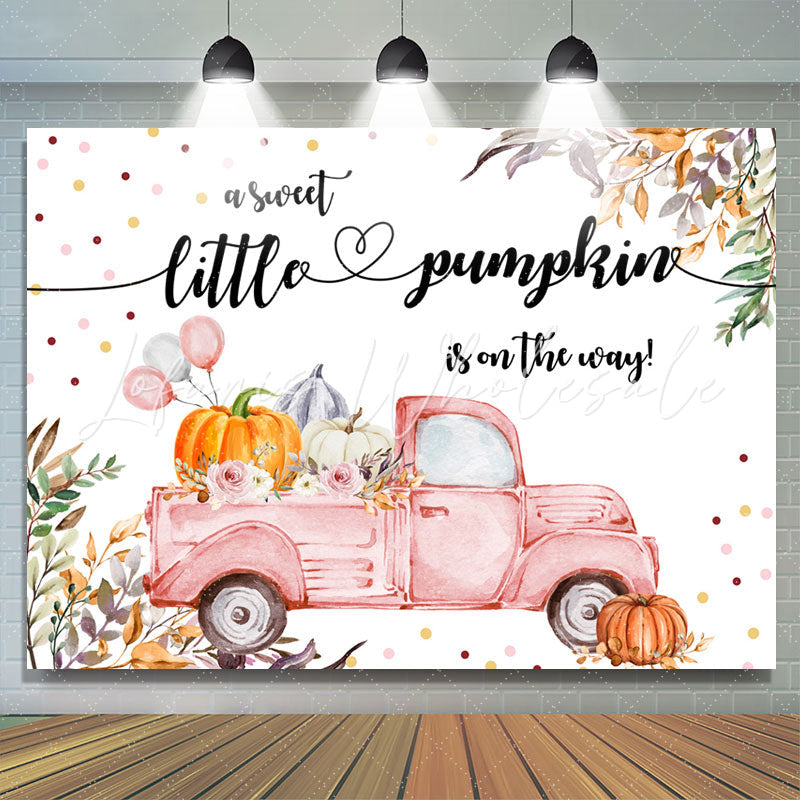 Lofaris Pink Pumpkin Balloon Truck Autumn Baby Shower Backdrop