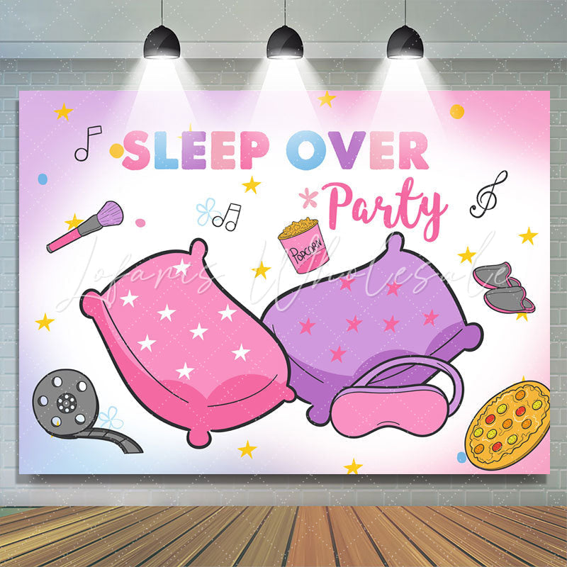 Lofaris Pink Purple Sleep Over Party Happy Birthday Backdrop