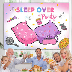 Lofaris Pink Purple Sleep Over Party Happy Birthday Backdrop