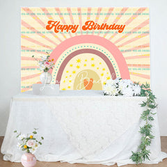 Lofaris Pink Rainbow Stripe Boho Happy Birthday Backdrop