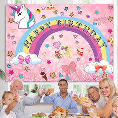 Lofaris Pink Rainbow Sweet Unicorn Theme Girls Birthday Backdrop