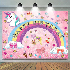 Lofaris Pink Rainbow Sweet Unicorn Theme Girls Birthday Backdrop