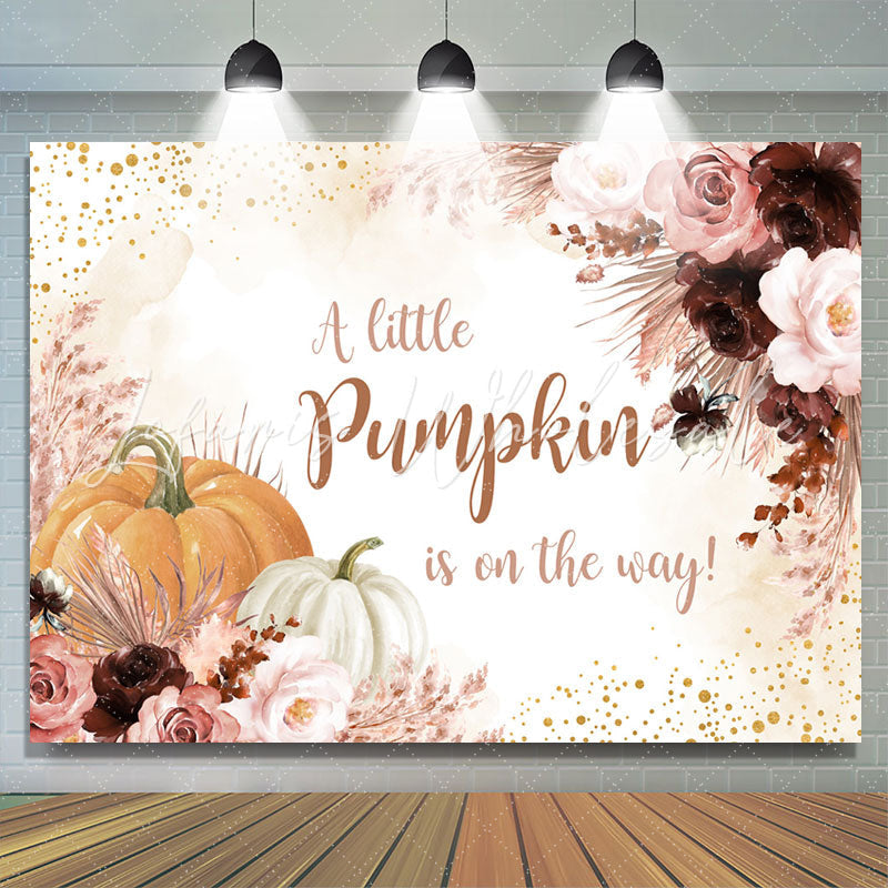 Lofaris Pink Red Floral Pumpkin Glitter Baby Shower Backdrop