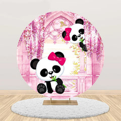 Lofaris Pink Room Floral Panda Round Birthday Party Backdrop