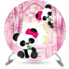 Lofaris Pink Room Floral Panda Round Birthday Party Backdrop