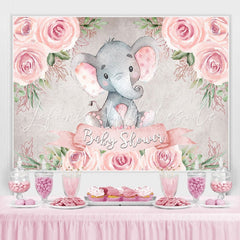 Lofaris Pink Rose Baby Elephant Shower Backdrop for Girl