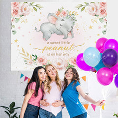 Lofaris Pink Rose Baby Elephent Shower Backdrop for Girl