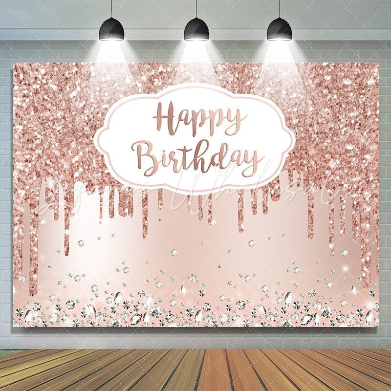 Lofaris Pink Rose Golden Birthday Party Backdrop with Diamonds