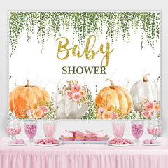 Lofaris Pink rose green pumpkin Baby Shower party Backdrop