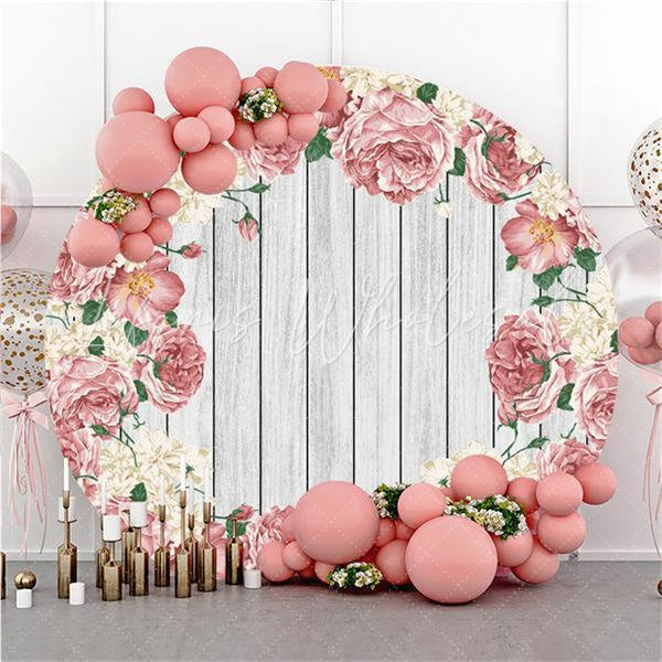 Lofaris Pink Roses Custom Round Wood Backdrop For Decoration