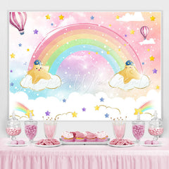 Lofaris Pink Sky With Rainbow And Clouds Birthday Backdrop