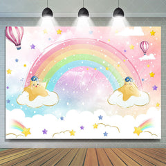 Lofaris Pink Sky With Rainbow And Clouds Birthday Backdrop